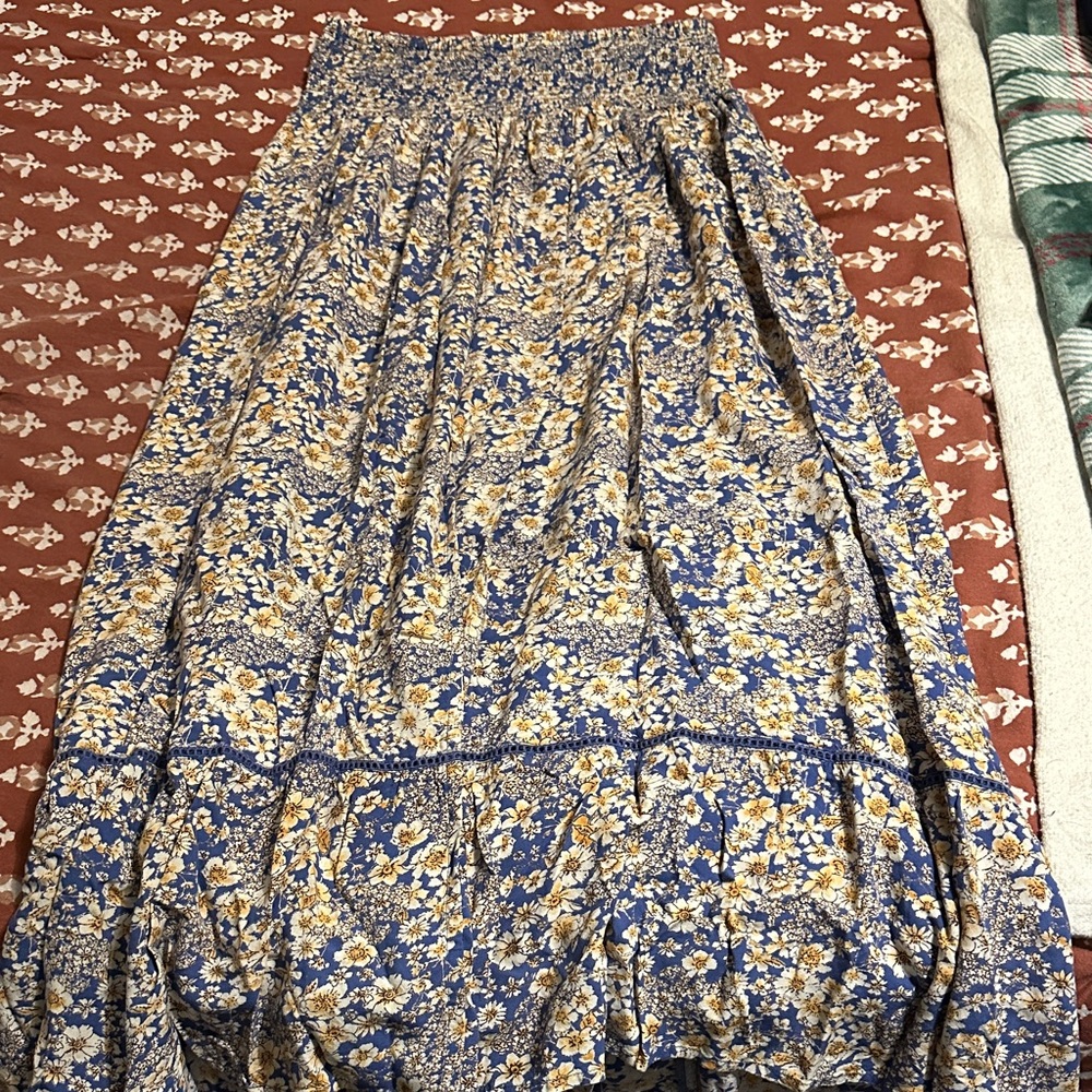 Patrons of Peace Blue and Yellow Floral Maxi Skirt